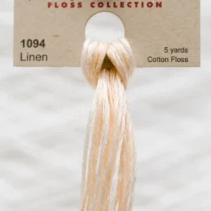 Linen cotton floss on a cardboard backing with product details.