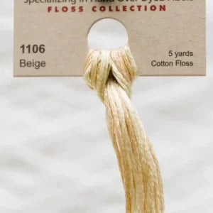 Beige cotton floss with a label on a light gray background