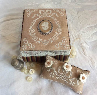 Ancient Lady Sewing Box with Medallion Cross Stitch Pattern by Mani di Donna - Premium Pattern, Cross Stitch from Mani di Donna - Just $18! Shop now at Crossed Hearts Needlework & Design