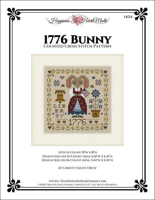 Cross stitch pattern for a bunny with decorative elements on a white background