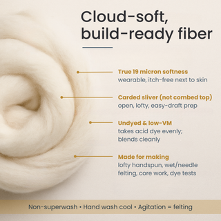 Merino Wool Carded Sliver | 19 Micron Undyed Wool