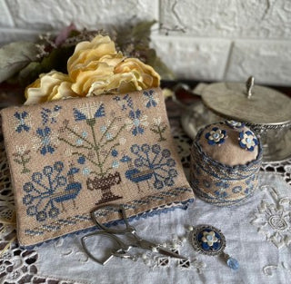 Blue Peacocks Sewing Set Cross Stitch Pattern by Mani di Donna - Premium Pattern, Cross Stitch from Mani di Donna - Just $26! Shop now at Crossed Hearts Needlework & Design