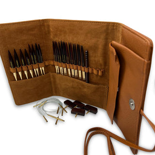 Premium 3.5 Inch Rosewood Interchangeable Circular Knitting Needle Set with Carrying Case (29 Piece Set)
