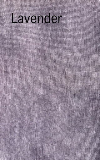A close-up fabric texture in a muted lavender-gray color with the word 'Lavender' printed in black at the top left.
