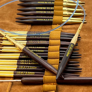 Premium 3.5 Inch Rosewood Interchangeable Circular Knitting Needle Set with Carrying Case (29 Piece Set)