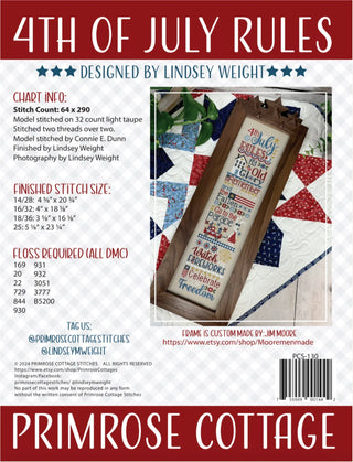 4th of July Rules Cross Stitch Pattern by Primrose Cottage Stitches