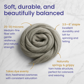 Natural Gray Corriedale Cross Combed Wool Top