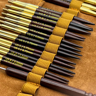 Premium 3.5 Inch Rosewood Interchangeable Circular Knitting Needle Set with Carrying Case (29 Piece Set)