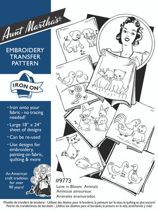 Love In Bloom Animals #9773 Embroidery Iron-Transfer Pattern by Aunt Martha's® - Premium Transfer Patterns from Aunt Martha's® - Just $2.25! Shop now at Crossed Hearts Needlework & Design