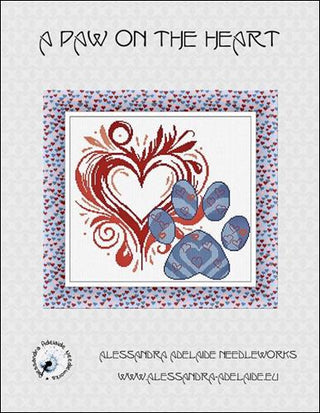 Design book cover titled 'A Paw on the Heart' by Alessandra Adelaide Needleworks with a heart and paw illustration.