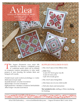 Aegean Ornaments Red cross stitch folk embroidery kit