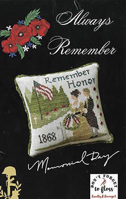 Decorative cross-stitched pillow with 'Always Remember' text on a black background