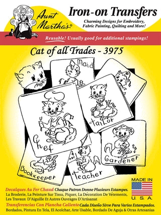 Aunt Martha’s® #3975 Cat of All Trades Vintage Iron-On Embroidery Transfer Pattern