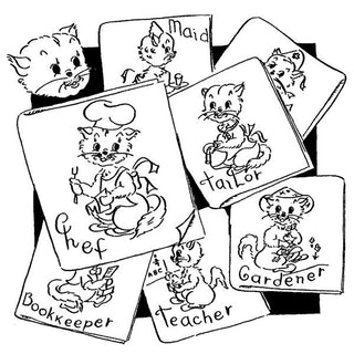 Aunt Martha’s® #3975 Cat of All Trades Vintage Iron-On Embroidery Transfer Pattern