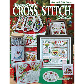 Stoney Creek Cross Stitch Collection magazine cover with various cross stitch patterns and Christmas-themed items.