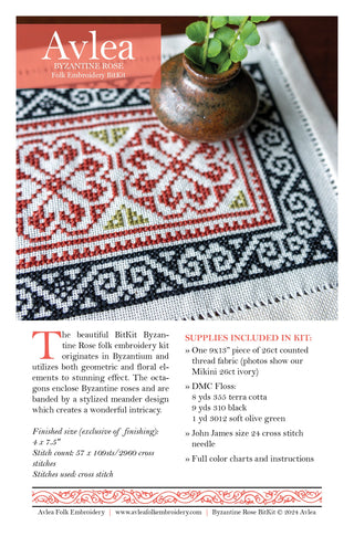 BitKit Byzantine Rose cross stitch folk embroidery kit