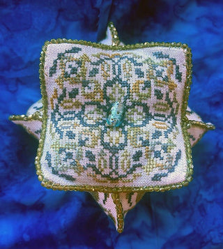 Blue Bead Biscornu Cross Stitch Pattern by Keslyns - Premium Pattern, Cross Stitch from Keslyns - Just $13! Shop now at Crossed Hearts Needlework & Design