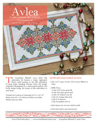 ''NEW! Carpathian Bluebells cross stitch folk embroidery kit