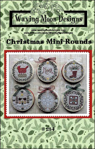 Cover of Waxing Moon Designs Christmas Mini Rounds pattern with decorative round designs and text.