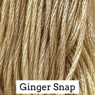 Close-up of beige yarn with 'Ginger Snap' label