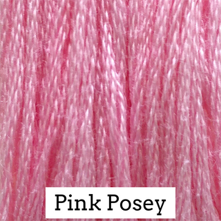 Close-up of pink embroidery floss labeled 'Pink Posey'