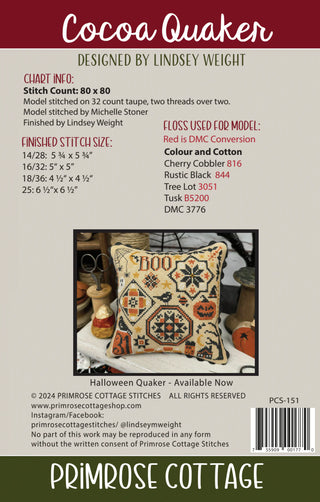 Cocoa Quaker Cross Stitch Pattern by Primrose Cottage Stitches