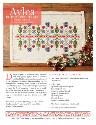 Delphian Cornflower cross stitch folk embroidery kit
