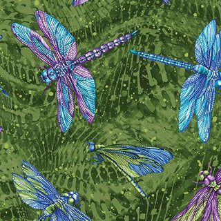 Pine Large Dragonfly Cotton 44"/45" Fabric Per Yard