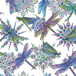 White Small Dragonfly Cotton 44"/45" Fabric Per Yard