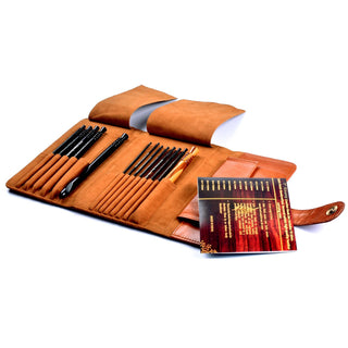 Premium Ebony Wood 7" Crochet Hooks Set with Carrying Case | 13 Crochet Hooks Size US E - P