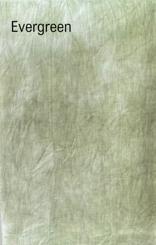 A textured fabric swatch in a muted sage green color, labeled with the word 'Evergreen' in black text in the upper left corner.
