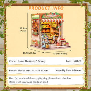 The Greens' Grocery Dollhouse Kit - Miniature Wizardi Roombox Kit with LED Light F07M51-94-CWGC213