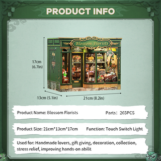 Blossom Florists Dollhouse Kit - Miniature Wizardi Roombox Kit with LED Light F07M51-97-GB403