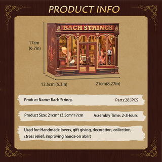 Bach Strings Dollhouse Kit - Miniature Wizardi Roombox Kit with LED Light F07M51-98-GB404