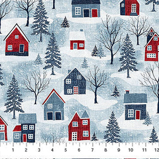 NC Large Houses Lt Blue Multi - Village Folk