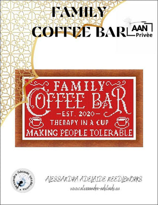 Decorative sign for a 'Family Coffee Bar' with text and a decorative border.
