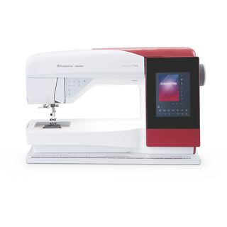 Sewing machine with a digital display on a white background