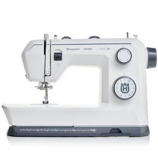 White sewing machine with visible brand logo on a white background