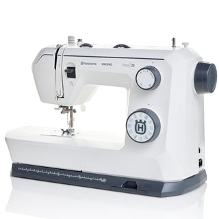 White Husqvarna Viking sewing machine on a white background
