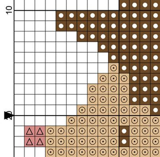 Grid pattern with brown and beige shapes on a white background for counted cross stitch.