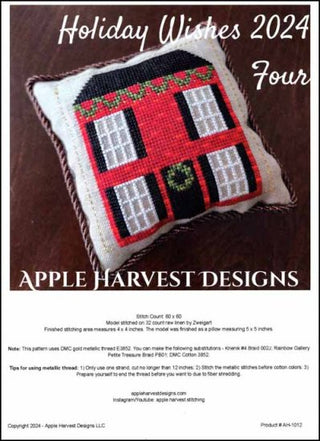 Holiday Wishes 2024 Four Cross Stitch Pattern by Apple Harvest Designs - Premium Pattern, Cross Stitch from Apple Harvest Designs - Just $9! Shop now at Crossed Hearts Needlework & Design