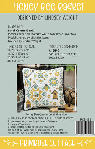 Honey Bee Basket Cross Stitch Pattern by Primrose Cottage Stitches