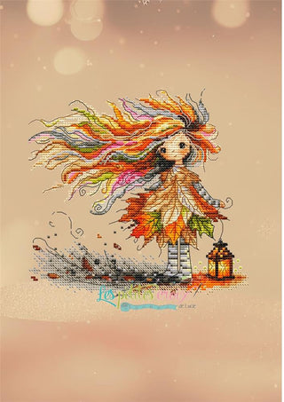 Colorful illustration of a girl with flowing hair and a lantern on a beige background