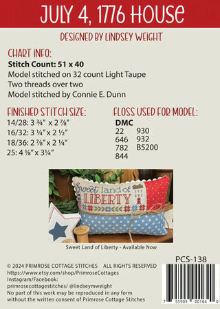 July 4, 1776 House Cross Stitch Pattern by Primrose Cottage Stitches