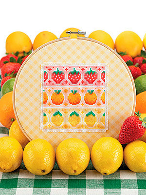 Just CrossStitch Magazine: 2025 Summer Edition. Fresh Hues
Designs by Manda Reuillon of Infinity Bear Designs
From the sweet bite of a strawberry to a zesty squeeze of lemon, this summer gradient bursts with vibrant hues that capture the essence of summer.