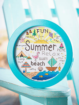 Just CrossStitch Magazine: 2025 Summer Edition. Fun In The Sun
Design by Barbie Laux of Twisted Willow Designs
From a sun-soaked day at the beach to a balmy evening of chasing fireflies, this vibrant stitch captures many of the joys that summertime offers.