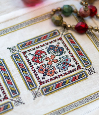 Kalamata Courtyard Table Runner cross stitch folk embroidery kit