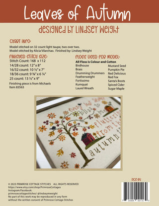 Leaves of Autumn Cross Stitch Pattern by Primrose Cottage Stitches 