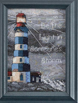 Cross-stitched lighthouse with 'Be the Light in Someone's Storm' text