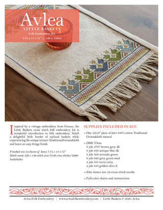 Little Baskets cross stitch folk embroidery kit